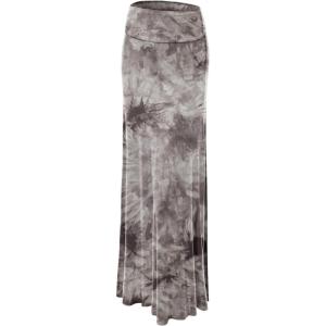Made By Johnny Women’s Casual Tie Dye Fold Over Maxi Skirt(Wb1058_brown)