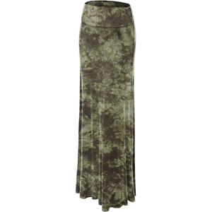 Made By Johnny Women’s Casual Tie Dye Fold Over Maxi Skirt(Wb1058_olive)