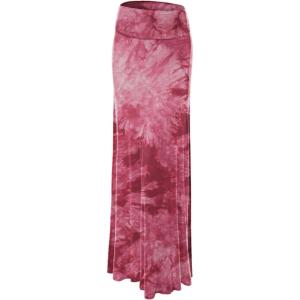 Made By Johnny Women’s Casual Tie Dye Fold Over Maxi Skirt(Wb1058_wine)
