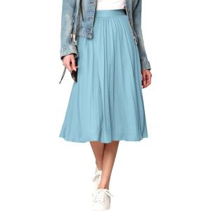 Made By Johnny Women’s High Elastic Waist Pleated Mid A-Line Swing Skirt(Wb2371_aqua)