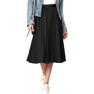 Made By Johnny Women’s High Elastic Waist Pleated Mid A-Line Swing Skirt(Wb2371_black)