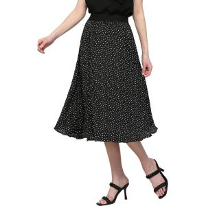 Made By Johnny Women’s High Elastic Waist Pleated Mid A-Line Swing Skirt(Wb2371_black_polka)