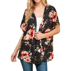 Made By Johnny Women’s Kimono Style Short Sleeve Dolman Cardigan – Lightweight Open Front Summer Cover-Up(Wsk1310_black_floral)