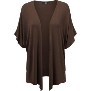 Made By Johnny Women’s Kimono Style Short Sleeve Dolman Cardigan – Lightweight Open Front Summer Cover-Up(Wsk1310_brown)