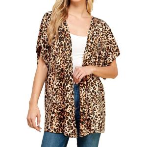 Made By Johnny Women’s Kimono Style Short Sleeve Dolman Cardigan – Lightweight Open Front Summer Cover-Up(Wsk1310_leopard)