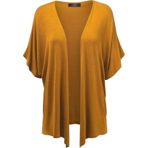 Made By Johnny Women’s Kimono Style Short Sleeve Dolman Cardigan – Lightweight Open Front Summer Cover-Up(Wsk1310_mustard)