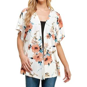 Made By Johnny Women’s Kimono Style Short Sleeve Dolman Cardigan – Lightweight Open Front Summer Cover-Up(Wsk1310_white_floral)