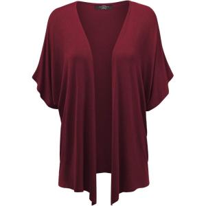 Made By Johnny Women’s Kimono Style Short Sleeve Dolman Cardigan – Lightweight Open Front Summer Cover-Up(Wsk1310_wine)