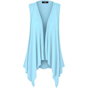 Made By Johnny Women’s Lightweight Sleeveless Draped Open Cardigan(Wsk1071_aqua)