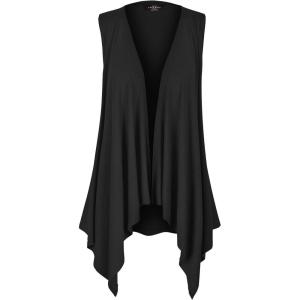 Made By Johnny Women’s Lightweight Sleeveless Draped Open Cardigan(Wsk1071_black)