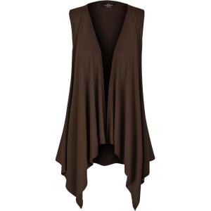 Made By Johnny Women’s Lightweight Sleeveless Draped Open Cardigan(Wsk1071_brown)