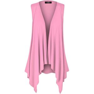 Made By Johnny Women’s Lightweight Sleeveless Draped Open Cardigan(Wsk1071_pink)