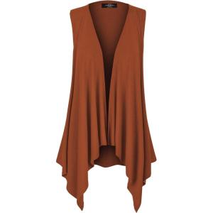 Made By Johnny Women’s Lightweight Sleeveless Draped Open Cardigan(Wsk1071_rust)