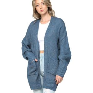 Made By Johnny Womens Long Sleeve Open Front Chunky Knit Batwing Warm and Comfy Cardigan Loose Baggy Sweater with Pocket(Wsk2380_blue)