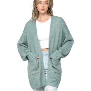 Made By Johnny Womens Long Sleeve Open Front Chunky Knit Batwing Warm and Comfy Cardigan Loose Baggy Sweater with Pocket(Wsk2380_jade)