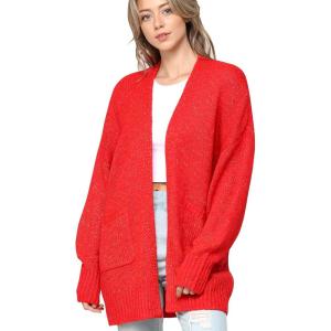 Made By Johnny Womens Long Sleeve Open Front Chunky Knit Batwing Warm and Comfy Cardigan Loose Baggy Sweater with Pocket(Wsk2380_red)