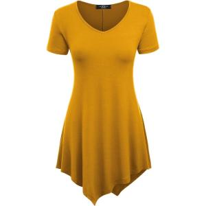 Made By Johnny Women’s Short Sleev Swing Shirt Casual Tunic Top(Wt638_mustard)