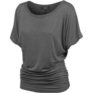 Made By Johnny Women’s Short Sleeve Dolman Tunic Top – Soft Stretch Knit with Side Shirring – Casual or Work Blouse(Wt817_heather_charcoal)