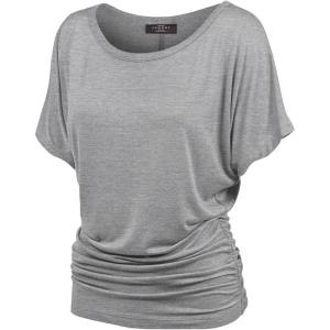 Made By Johnny Women’s Short Sleeve Dolman Tunic Top – Soft Stretch Knit with Side Shirring – Casual or Work Blouse(Wt817_heather_grey)