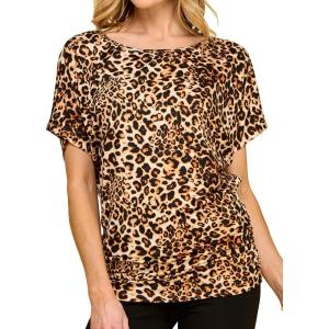Made By Johnny Women’s Short Sleeve Dolman Tunic Top – Soft Stretch Knit with Side Shirring – Casual or Work Blouse(Wt817_leopard)