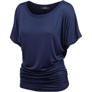 Made By Johnny Women’s Short Sleeve Dolman Tunic Top – Soft Stretch Knit with Side Shirring – Casual or Work Blouse(Wt817_navy)