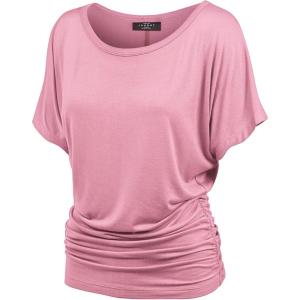 Made By Johnny Women’s Short Sleeve Dolman Tunic Top – Soft Stretch Knit with Side Shirring – Casual or Work Blouse(Wt817_pink)