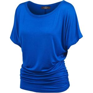 Made By Johnny Women’s Short Sleeve Dolman Tunic Top – Soft Stretch Knit with Side Shirring – Casual or Work Blouse(Wt817_royal_brite)