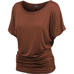 Made By Johnny Women’s Short Sleeve Dolman Tunic Top – Soft Stretch Knit with Side Shirring – Casual or Work Blouse(Wt817_rust)