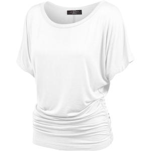 Made By Johnny Women’s Short Sleeve Dolman Tunic Top – Soft Stretch Knit with Side Shirring – Casual or Work Blouse(Wt817_white)