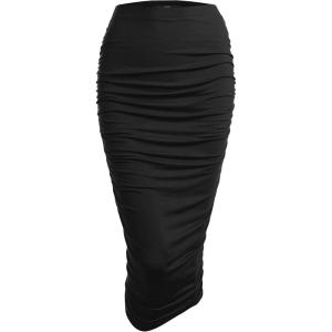 Made By Johnny Women’s Slim fit Bodycon Party Club Night Out Elegant Ruched High Waist Long Pencil Skirt with Side Shirring(Wb1147_black)