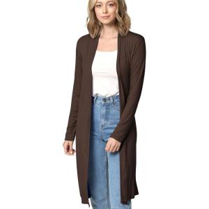 Made By Johnny Women’s Solid Long Sleeve Open Front Drape Long Cardigan Duster – Comfortable & Stylish Outerwear(Wsk1048_brown)
