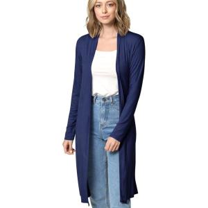 Made By Johnny Women’s Solid Long Sleeve Open Front Drape Long Cardigan Duster – Comfortable & Stylish Outerwear(Wsk1048_navy)