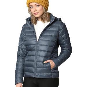 Made By Johnny Women’s Ultra Light Weight Packable Down Jacket with Removable Hoodie(Wjc2144_steel_blue)