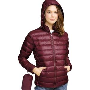 Made By Johnny Women’s Ultra Light Weight Packable Down Jacket with Removable Hoodie(Wjc2144_wine)
