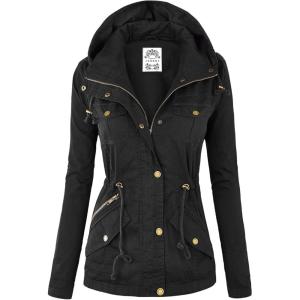 Made by Johnny Women’s Casual Military Anorak Jacket Safari Utility – Lightweight Detachable Hoodie(Wjc643_black)