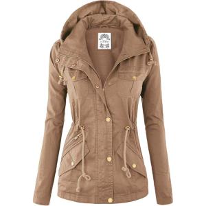 Made by Johnny Women’s Casual Military Anorak Jacket Safari Utility – Lightweight Detachable Hoodie(Wjc643_khaki)