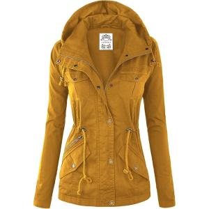 Made by Johnny Women’s Casual Military Anorak Jacket Safari Utility – Lightweight Detachable Hoodie(Wjc643_mustard)