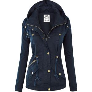 Made by Johnny Women’s Casual Military Anorak Jacket Safari Utility – Lightweight Detachable Hoodie(Wjc643_navy)