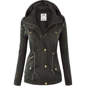 Made by Johnny Women’s Casual Military Anorak Jacket Safari Utility – Lightweight Detachable Hoodie(Wjc643_olive)