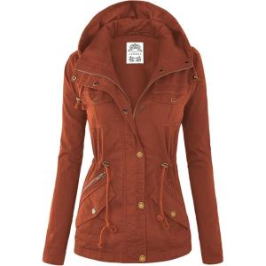 Made by Johnny Women’s Casual Military Anorak Jacket Safari Utility – Lightweight Detachable Hoodie(Wjc643_rust)