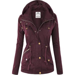 Made by Johnny Women’s Casual Military Anorak Jacket Safari Utility – Lightweight Detachable Hoodie(Wjc643_wine)