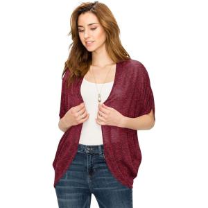 Made by Johnny Women’s Short Sleeve Open-Front Batwing Cardigan – Made in USA(Wsk1528_burgundy_black)