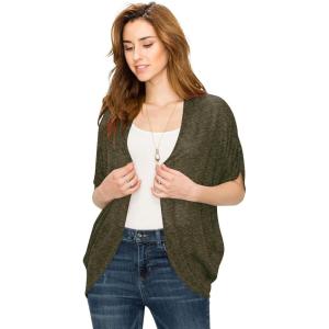 Made by Johnny Women’s Short Sleeve Open-Front Batwing Cardigan – Made in USA(Wsk1528_olive_black)