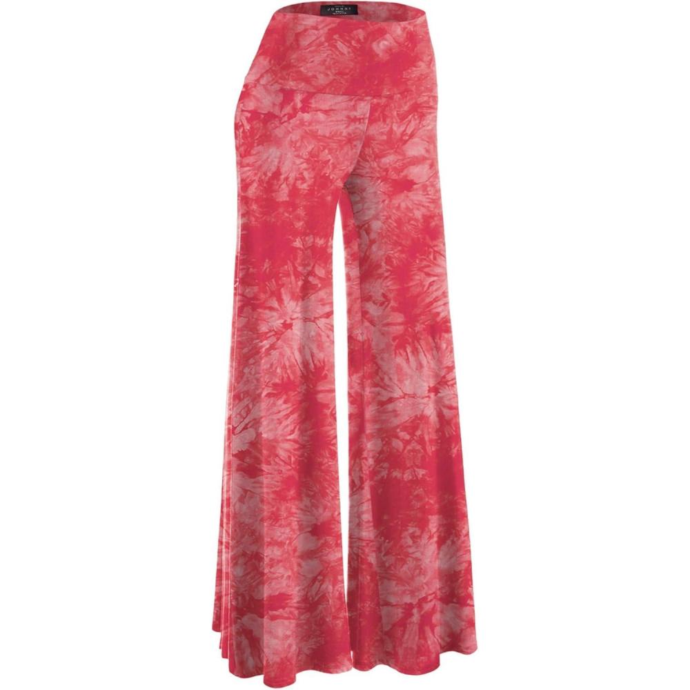 imageMade By Johnny MBJ Womens Casual Comfy SolidTie Dye Wide Leg Palazzo Lounge Pants XS5XLWb1060coral