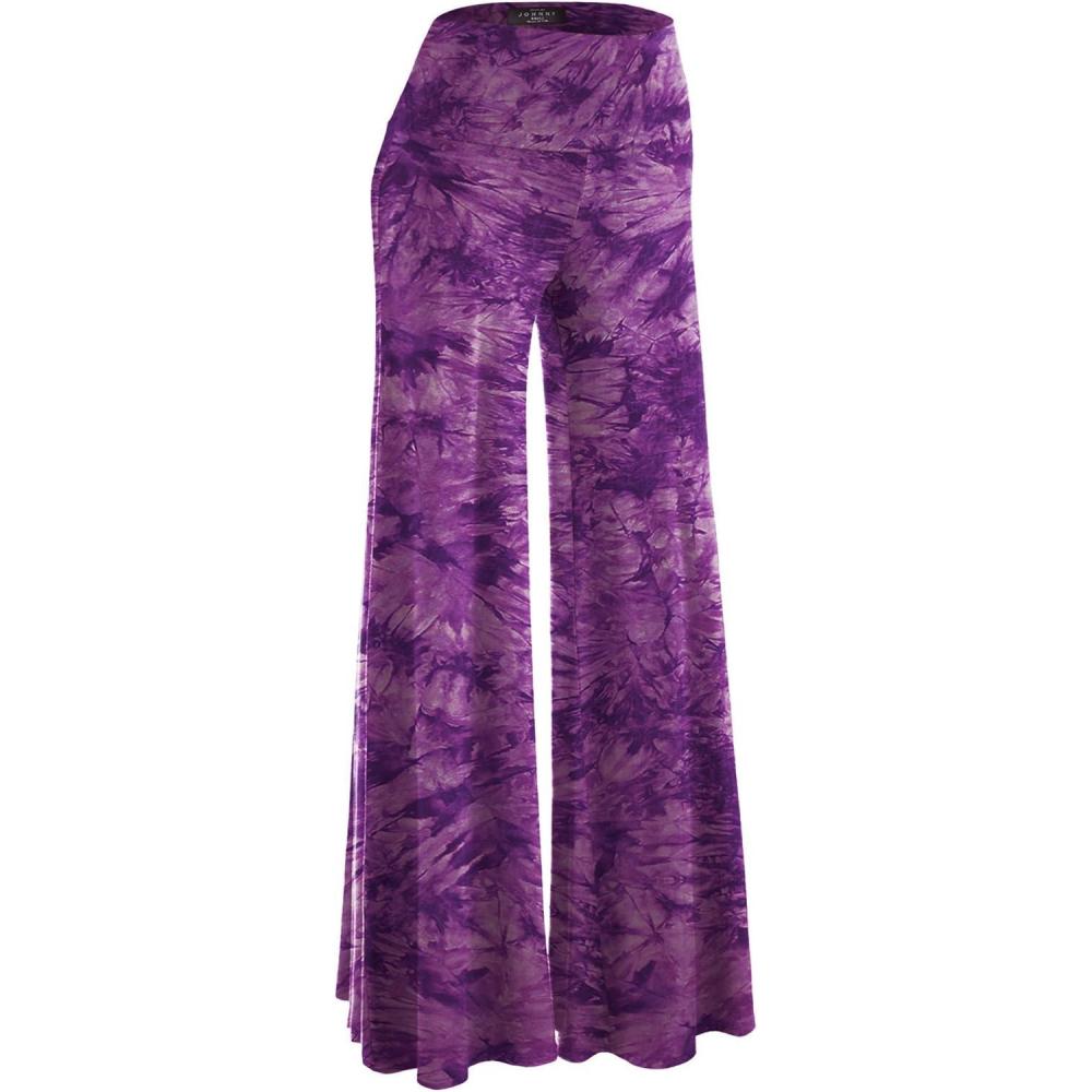 imageMade By Johnny MBJ Womens Casual Comfy SolidTie Dye Wide Leg Palazzo Lounge Pants XS5XLWb1060purple