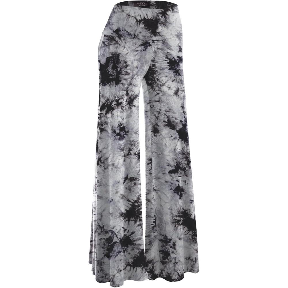 imageMade By Johnny MBJ Womens Casual Comfy SolidTie Dye Wide Leg Palazzo Lounge Pants XS5XLWb1060whiteblack