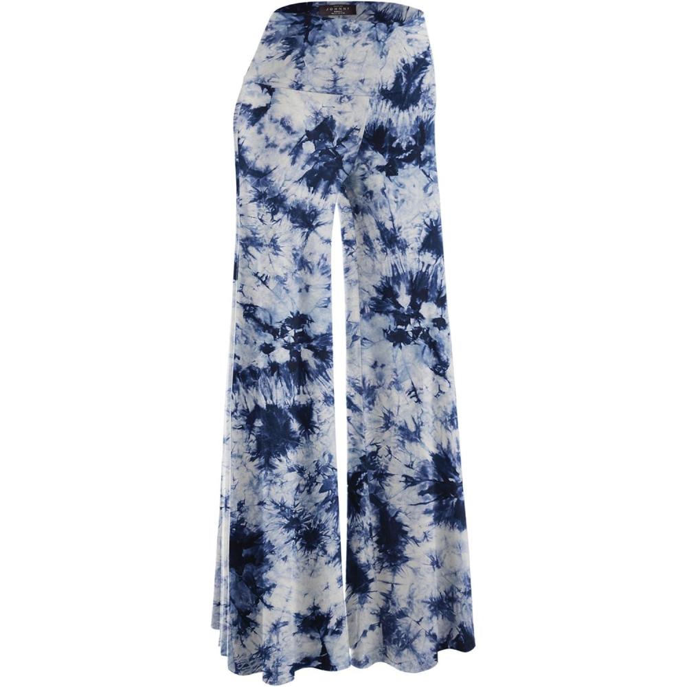 imageMade By Johnny MBJ Womens Casual Comfy SolidTie Dye Wide Leg Palazzo Lounge Pants XS5XLWb1060whitenavy