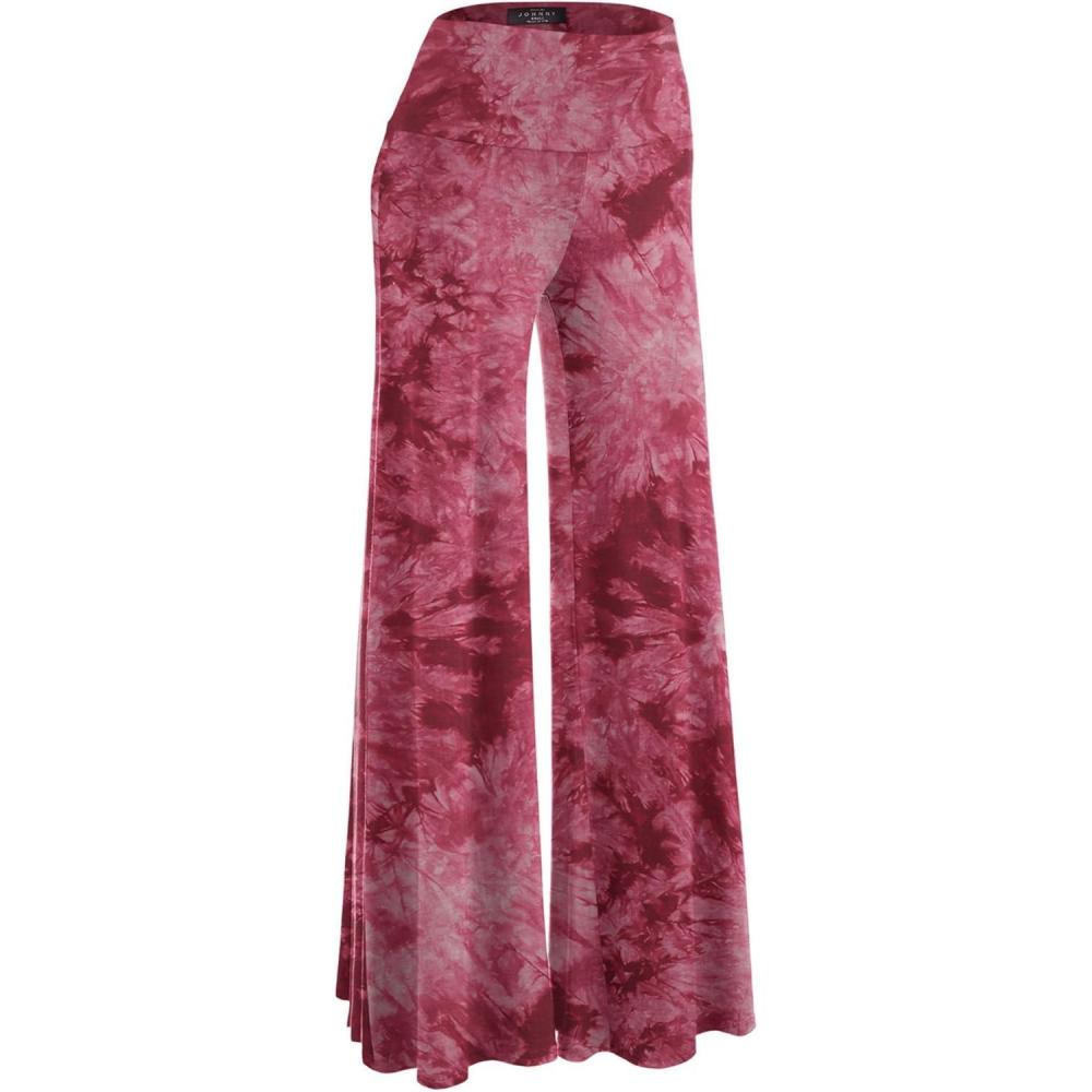 imageMade By Johnny MBJ Womens Casual Comfy SolidTie Dye Wide Leg Palazzo Lounge Pants XS5XLWb1060wine