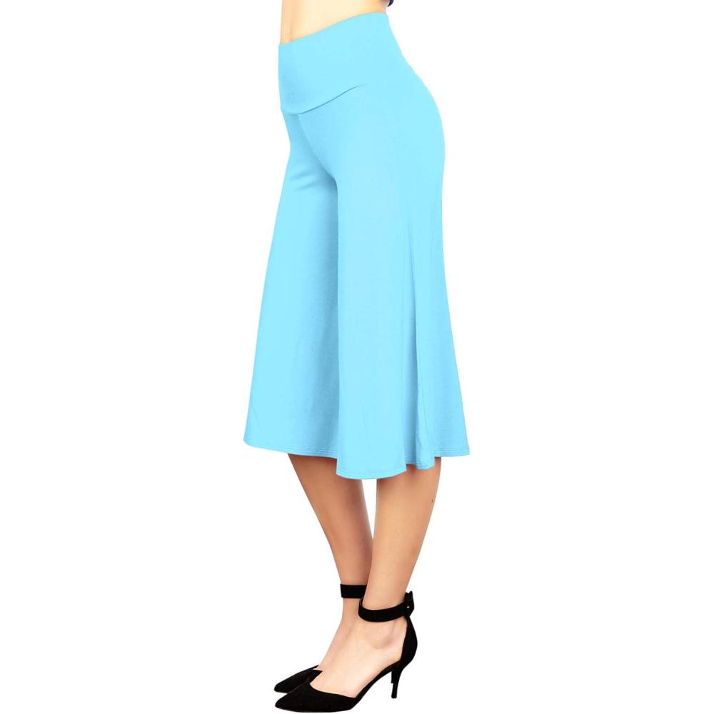 imageMade By Johnny Womens High Elastic Waistband Wide Leg Palazzo Culotte Gaucho Capri Pants S5XLWb876aqua