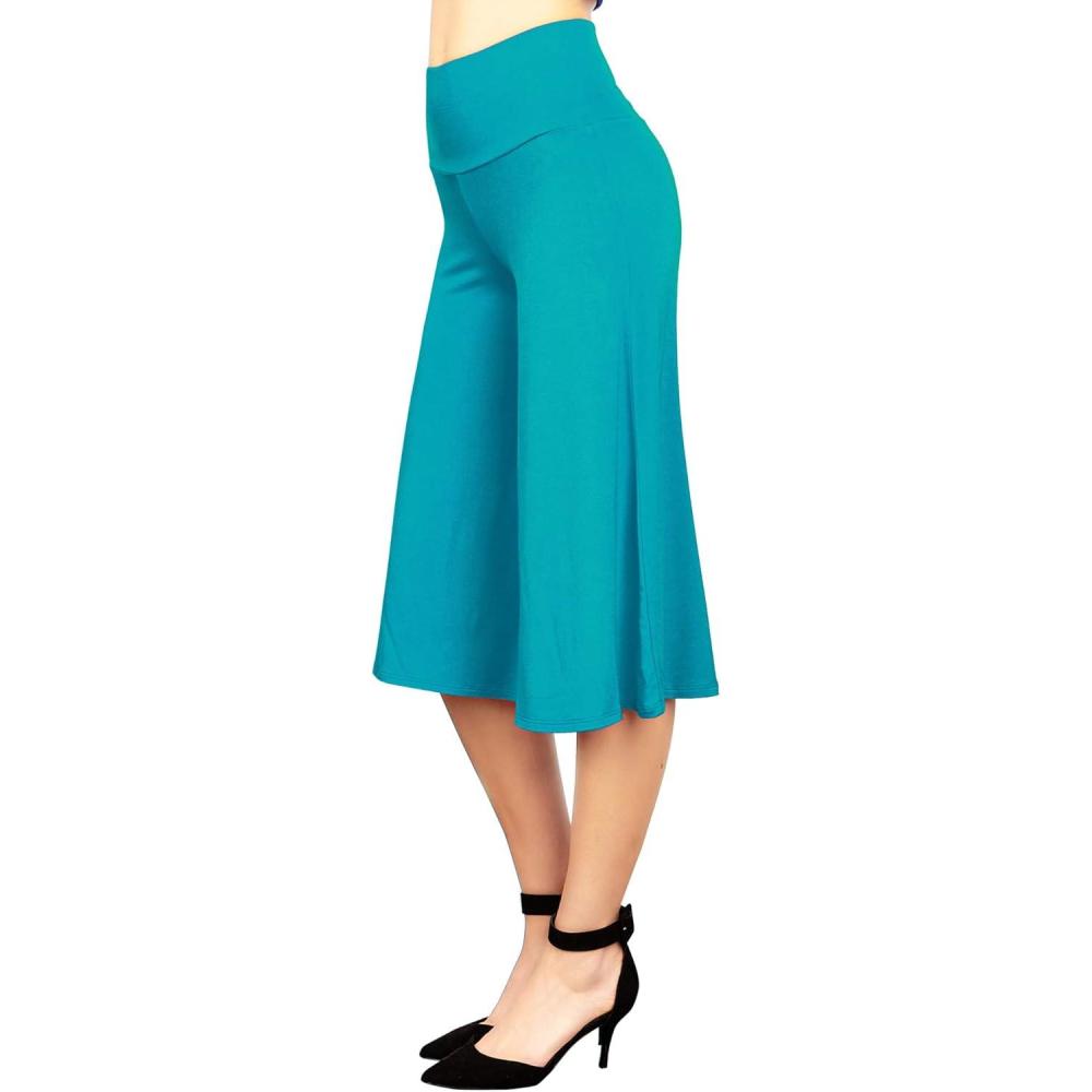 imageMade By Johnny Womens High Elastic Waistband Wide Leg Palazzo Culotte Gaucho Capri Pants S5XLWb876jade
